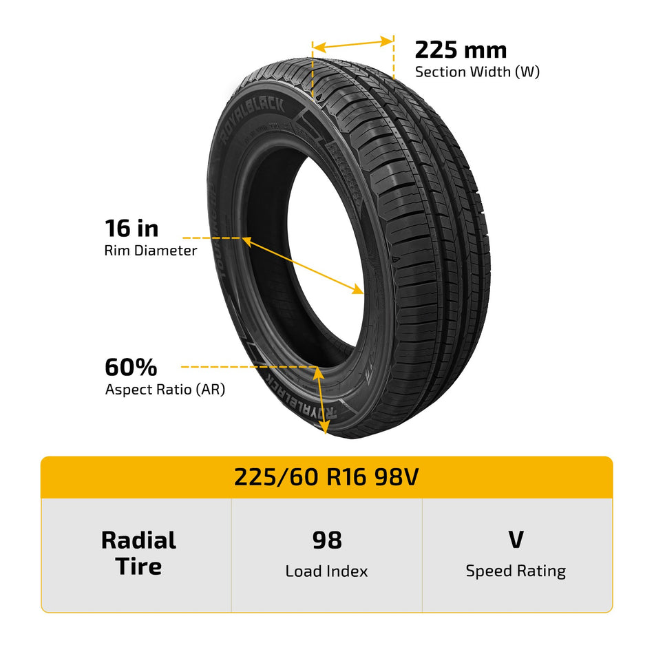 225/60R16 98V HP TOURING HP Tire Enhanced Traction For Passenger Cars Quiet