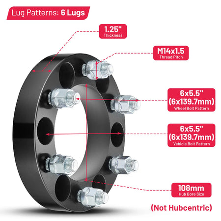 BDFHYK 2 inch 6x139.7 wheel spacers with 108 mm hub bore for Chevy GMC trucks