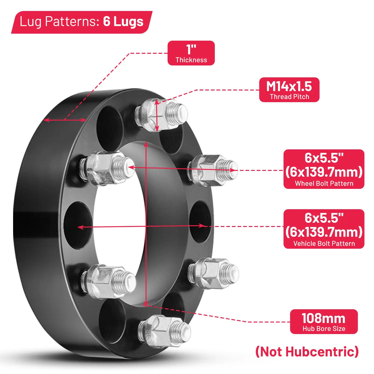 BDFHYK 2 inch 6x139.7 wheel spacers with 108 mm hub bore for Chevy GMC trucks