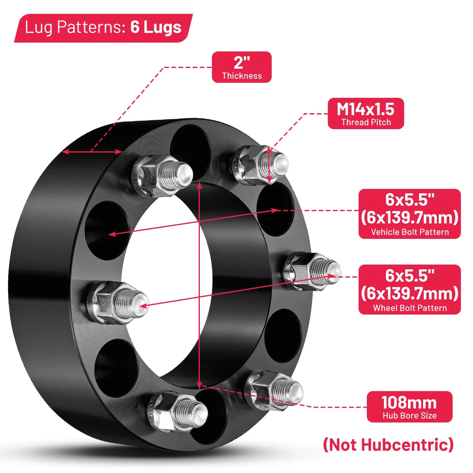 BDFHYK 2 inch 6x139.7 wheel spacers with 108 mm hub bore for Chevy GMC trucks